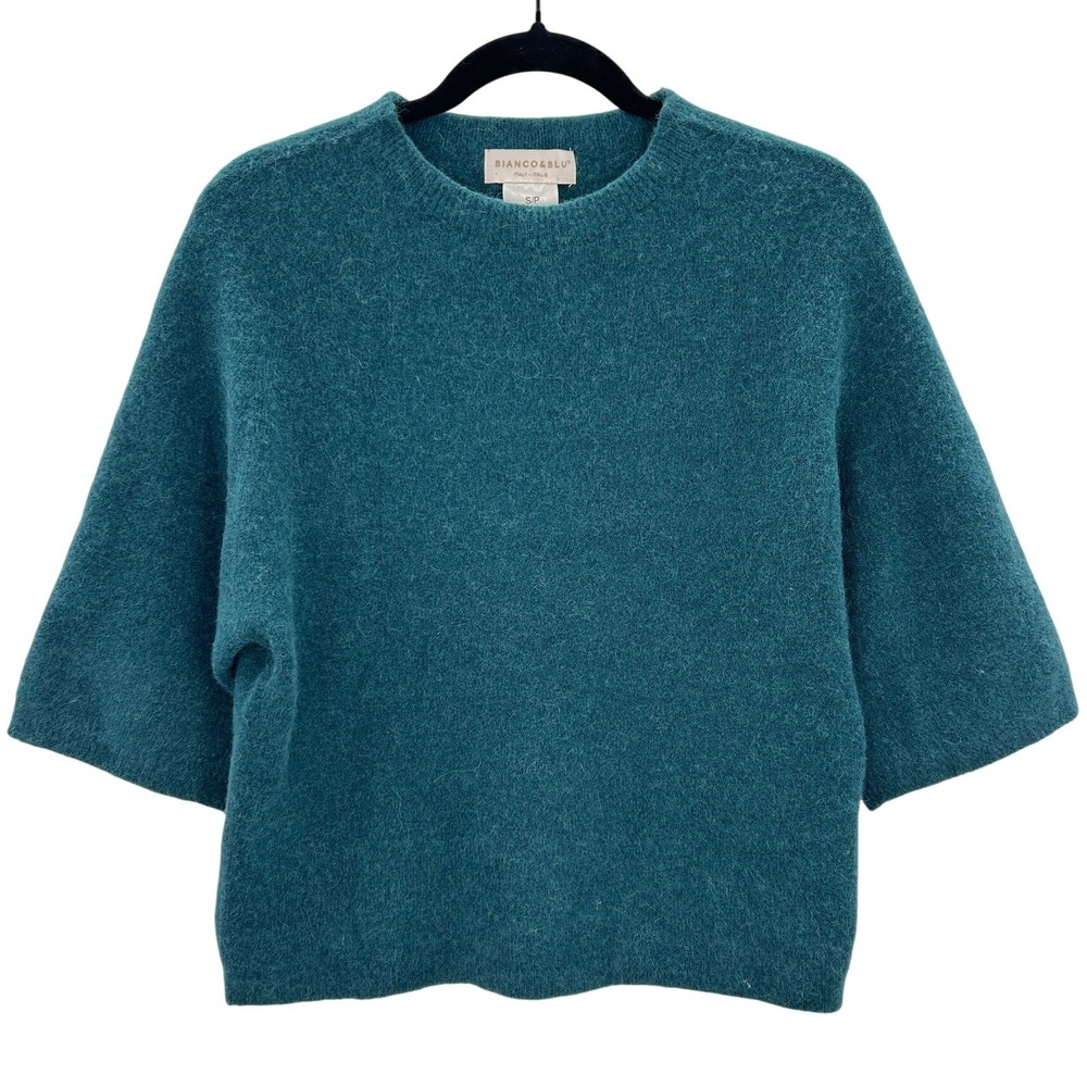 Bianco & Blu‎ Teal Alpaca Wool Blend Short Sleeve Crew Neck Sweater Womens Small